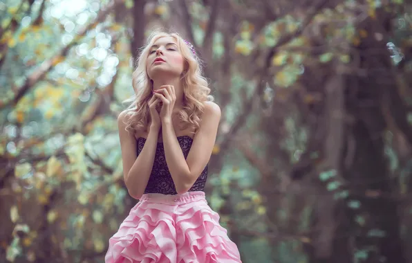 Girl, nature, model, blonde, closed eyes
