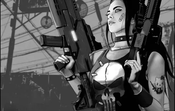 Figure, Skull, Style, Girl, Weapons, Fantasy, Art, Punisher