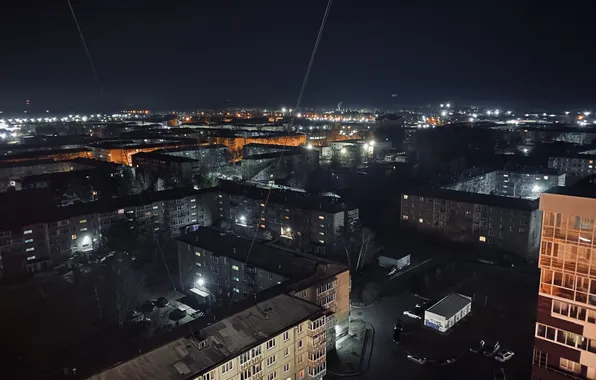 The sky, Night, The city, Horizon, Light, Lights, Height, Dal