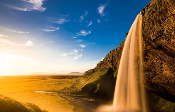 Clouds, Sky, Water, Waterfall, River, Landscpae