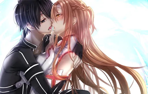 Wallpaper kiss, anime, art, two, Sword art online, Sword Art