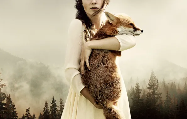 Picture forest, girl, art, Fox