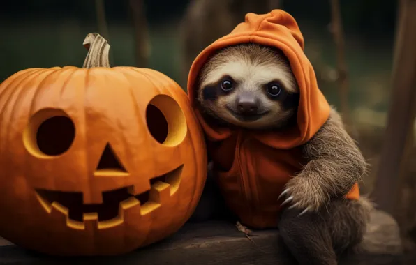 Autumn, nature, holiday, hood, pumpkin, Halloween, Halloween, sloth