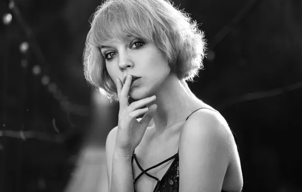 Portrait, monochrome, Olya, Olga Pushkina, Evgeny Markalev
