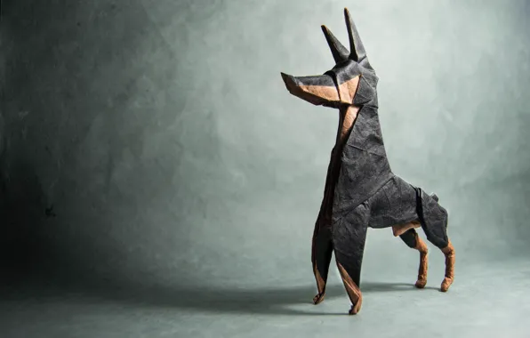 Picture grey, shadow, dog, origami, dog, Doberman, origami, shadow