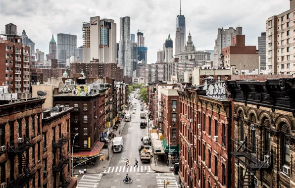 Street, New York, skyscrapers, USA, Manhattan