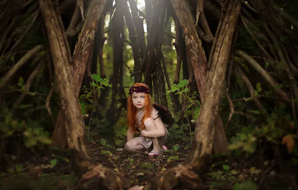 Picture forest, girl, redhead, Woodland Fairy