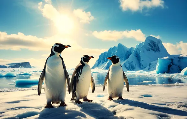 Winter, snow, birds, nature, penguins, penguin, AI art, neural network