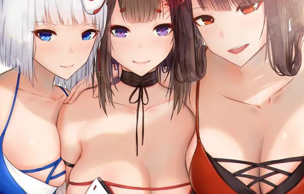 Girl, sexy, cleavage, long hair, boobs, animal ears, anime, blue eyes
