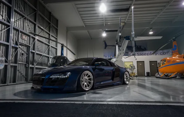 Picture audi, blue, hangar, boden, R8