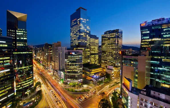 The city, lights, street, home, the evening, excerpt, Asia, Korea