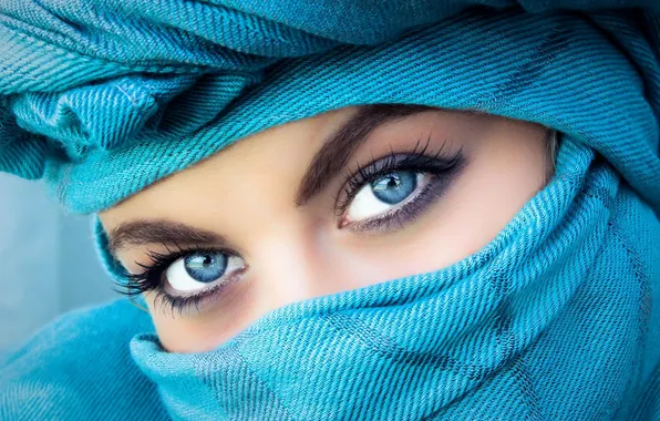 Girl, eyelashes, beauty, blue eyes, the veil