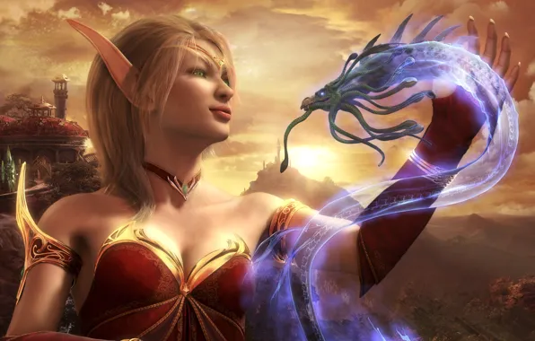 Picture rendering, dragon, World of Warcraft, elf, blood elf