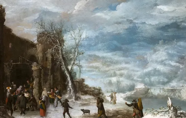 Winter, people, picture, mythology, Francisco Collantes, Winter Landscape with the Adoration of the Shepherds
