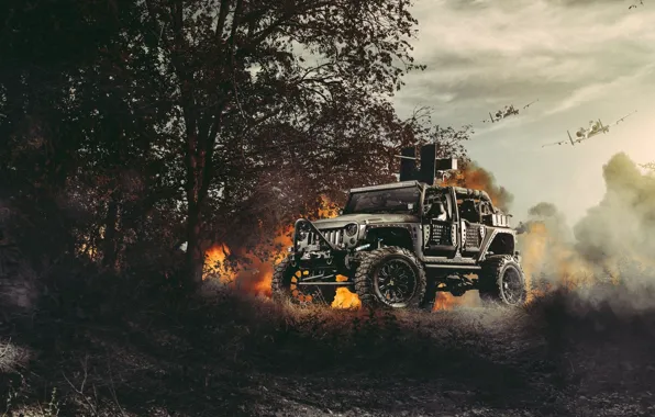 Picture Nature, Fire, Cars, Front, Wrangler, Jeep, Off Road, Planes