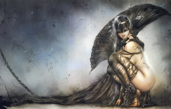 Girl, stockings, mask, chain, spokes, kindly, luis royo, The Needles of Joy