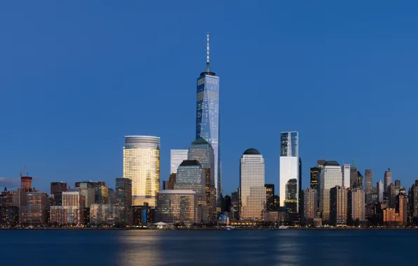 The city, Skyscrapers, Coast, Manhattan, World trade center, New York