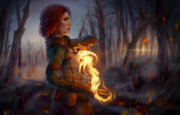 Magic, profile, red, Triss Merigold, Triss Merigold, The Witcher 3: Wild Hunt, The Witcher 3: …