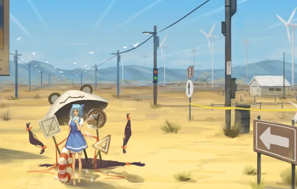 Summer, girl, umbrella, pointers, Touhou Project, Chirno