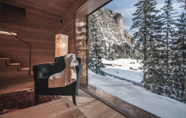 Wallpaper view, home, interior, chair, Alpine Dolomites