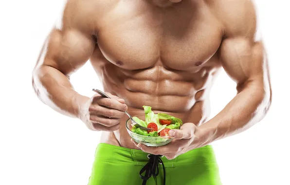 Sexy, man, salad, abdominal, bodybuilder