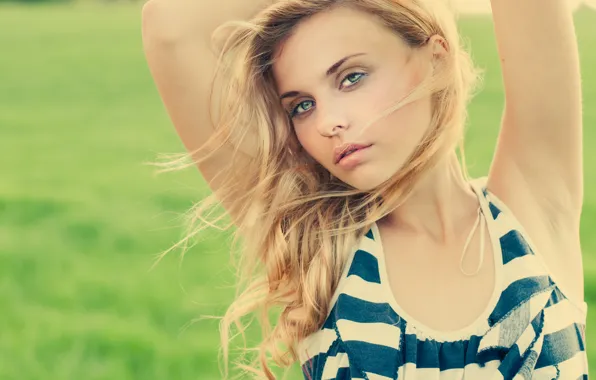 Grass, girl, sweetheart, hair, beautiful