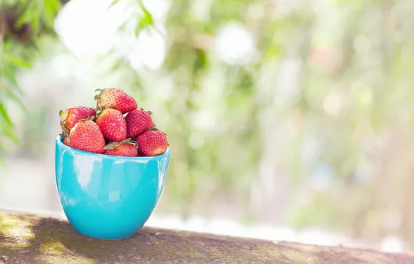 Picture leaves, berries, background, widescreen, Wallpaper, food, blur, strawberry
