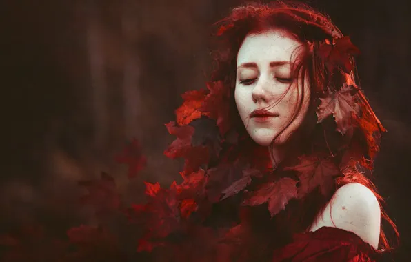Autumn, girl, style, foliage, portrait, redhead, cosplay, Eva Wald