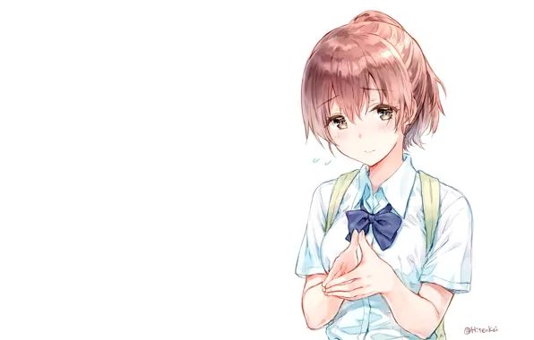 Picture girl, sign hands, white background, Form voice, You No Katachi