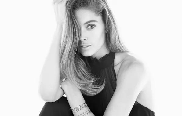 Eyes, model, portrait, Doutzen Kroes, black and white