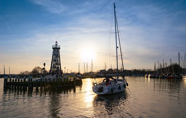 Picture morning, yacht, pier, Netherlands, harbour, Enkhuizen