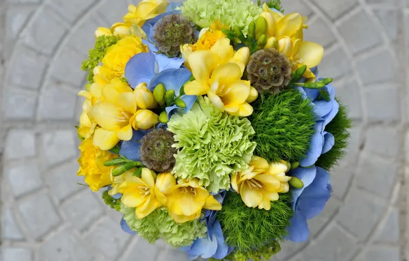 Photo, Flowers, Bud, Bouquet, Roses, Hydrangea, Freesia