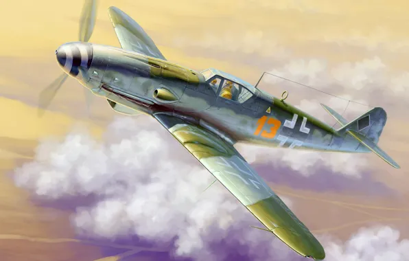Figure, art, Messerschmitt, Luftwaffe, single-engine piston fighter-low, BF-109K-4