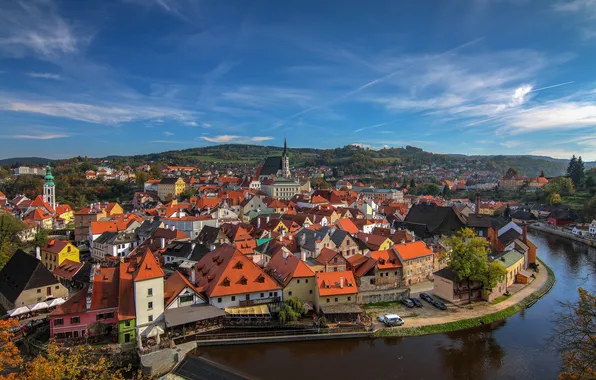 River, building, Czech Republic, Cesky Krumlov