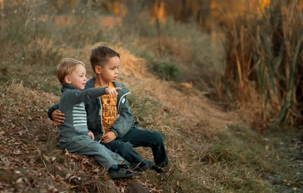 Autumn, nature, children, friends, boys, Ekaterina Borisova