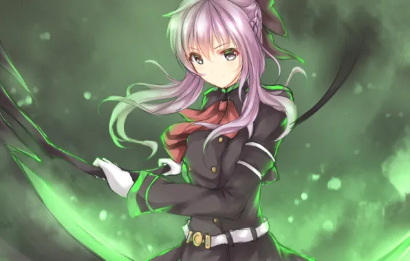 Girl, lights, weapons, braid, green light, Owari no Seraph, The last Seraphim