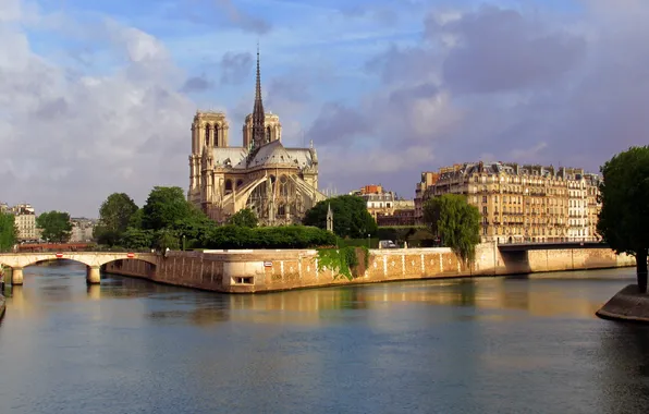 Picture river, France, home, Cathedral, Paris, bridges, France, architecture.