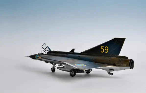 Picture fighter, supersonic, Swedish, S35E Draken, toy model
