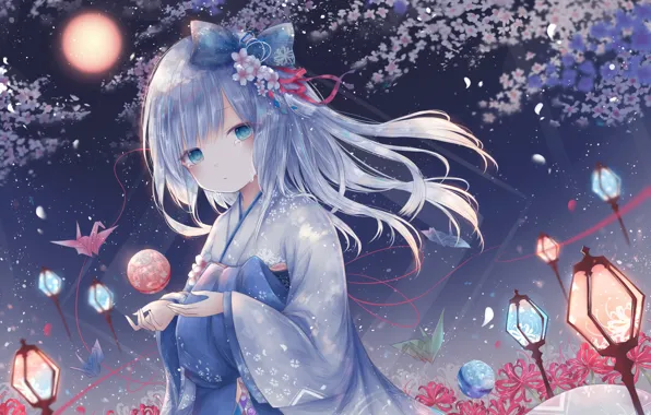 Night, girl, tears, crying