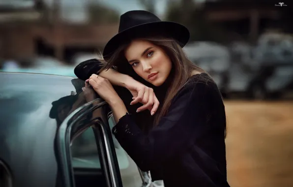 Picture machine, auto, look, girl, face, portrait, hat, hands