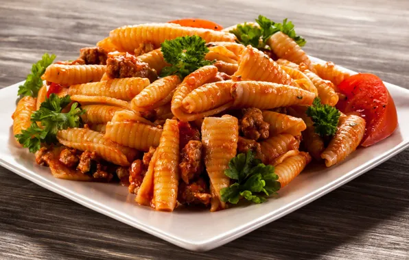 Picture meat, vegetables, pasta