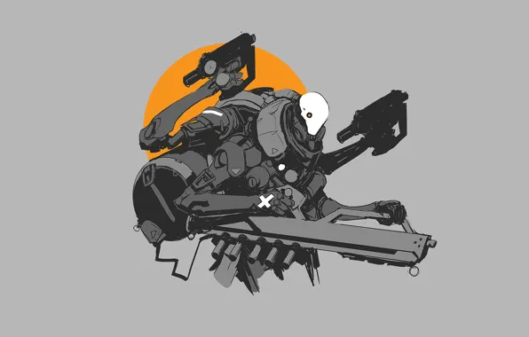 The sun, weapons, robot, gun, guns, cyborg, Robot, sun