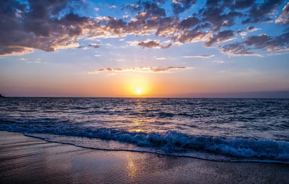 Picture sea, sunset, clouds