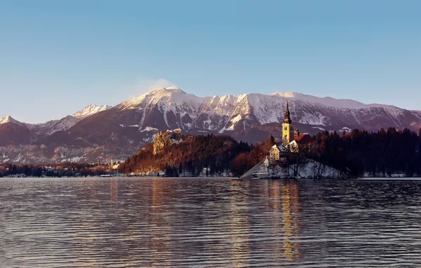 Mountains, river, Castle