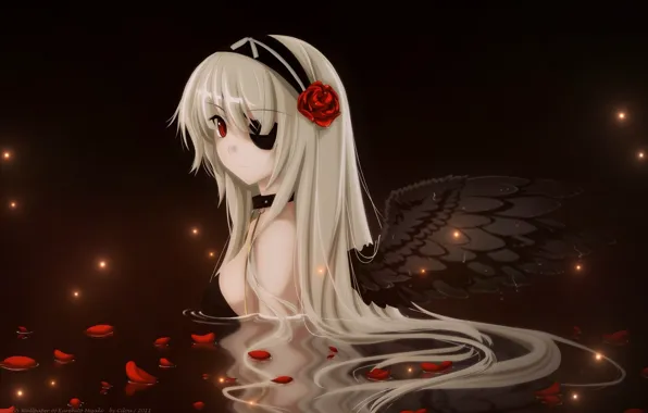 Picture Gothic, rose, wings, dress, Angel, the demon, black, blonde