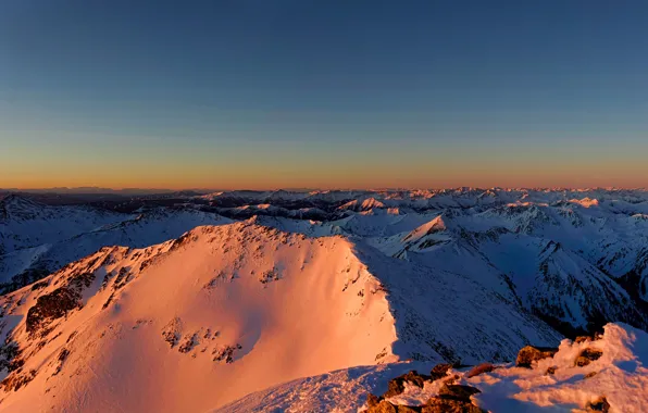 Winter, the sky, the sun, snow, mountains, stones, rocks, Austria