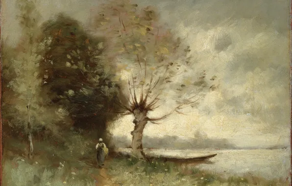 Girl, tree, picture, path, The banks of the Loire near Suze, Paul Desiree Treiber