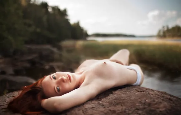 Chest, look, girl, face, pose, stone, body, view