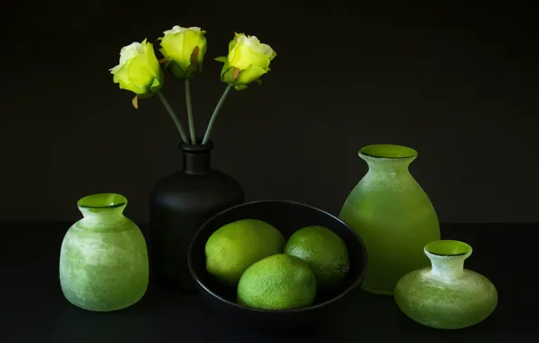 Picture roses, lime, still life