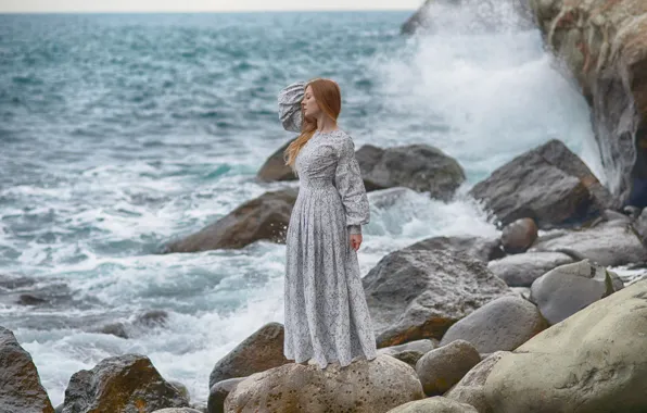 Picture sea, wave, girl, pose, gentle, Dmitry Levykin, Maria Martyanova